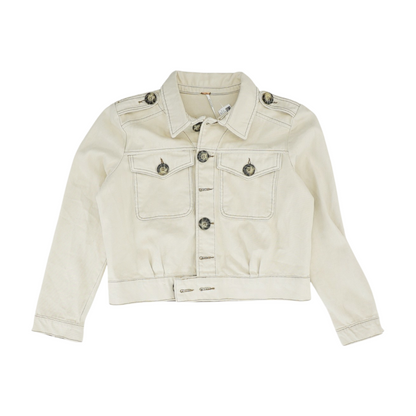 Beige Solid Denim Jacket