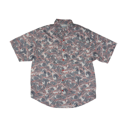 White Print Short Sleeve Button Down