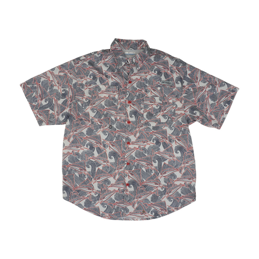 White Print Short Sleeve Button Down