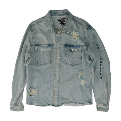 Blue Solid Long Sleeve Button Down