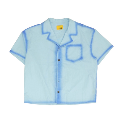 Blue Solid Short Sleeve Button Down