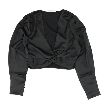 Black Solid Cropped Knit Top