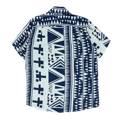 Beige Geometric Short Sleeve Button Down