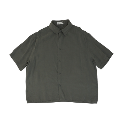 Gray Solid Short Sleeve Button Down