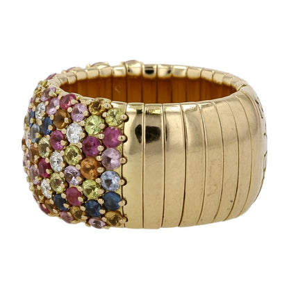 18K Rose Gold Multicolor Sapphires With Round Diamonds Wide Stretch Band