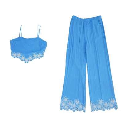 Blue Solid Pant Set