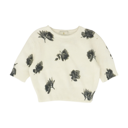 Vintage Tricot Angora Rabbit Hair-Blend Floral Short-Sleeve Sweater