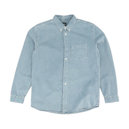 Blue Solid Long Sleeve Button Down