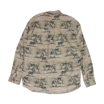 Beige Print Long Sleeve Button Down