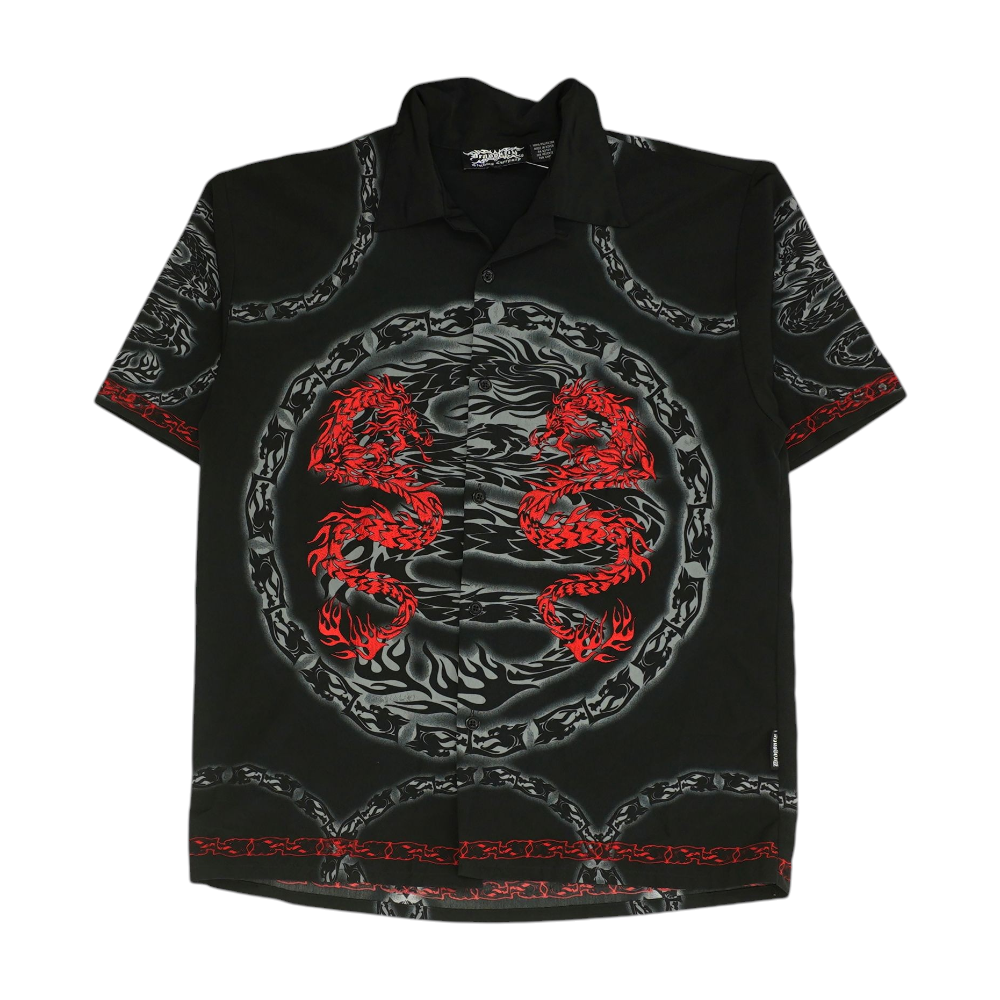 Black Graphic Short Sleeve Button Down