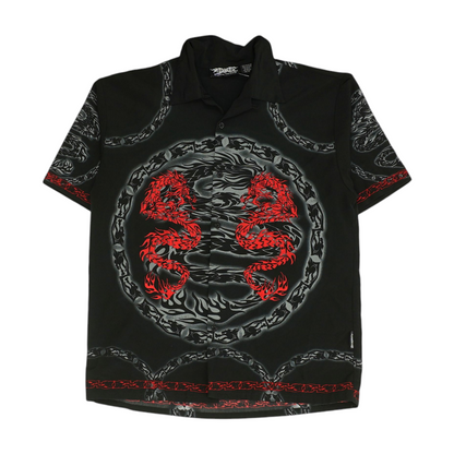 Black Graphic Short Sleeve Button Down