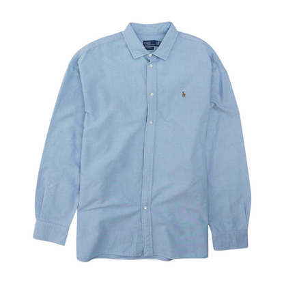 Blue Solid Long Sleeve Button Down