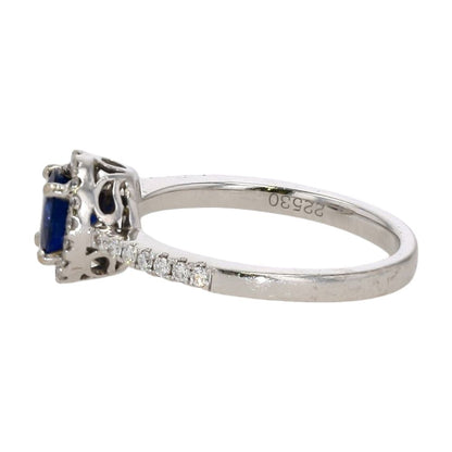 18K White Gold Ring with Dark Blue Round Center & Diamond Accented Shank