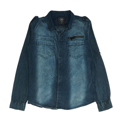 Blue Solid Long Sleeve Button Down