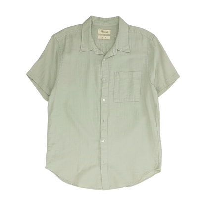 Green Solid Short Sleeve Button Down