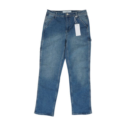 Blue Solid High Rise Straight Leg Jeans