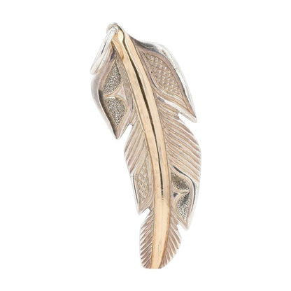 14K Gold And Sterling Silver Hand Engraved Feather Pendant
