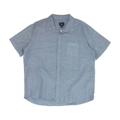 Blue Solid Short Sleeve Button Down