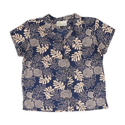 Navy Tropical Short Sleeve Button Down