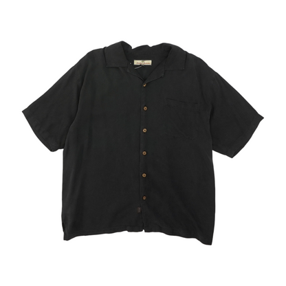 Black Solid Short Sleeve Button Down