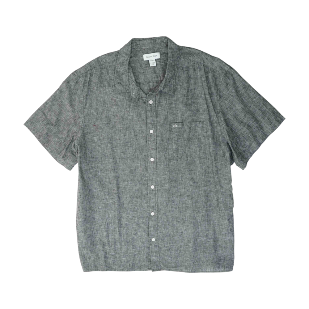 Gray Solid Short Sleeve Button Down