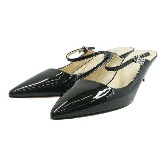 Black Pointed Toe Patent Leather Mules