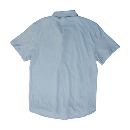 Blue Solid Short Sleeve Button Down