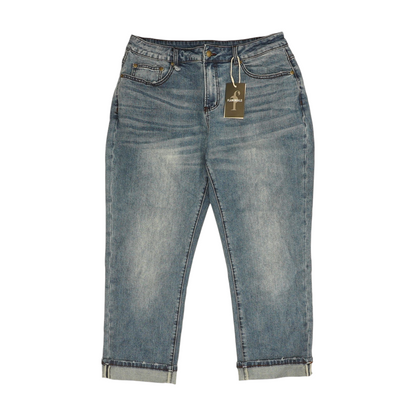Blue Solid Denim Capris