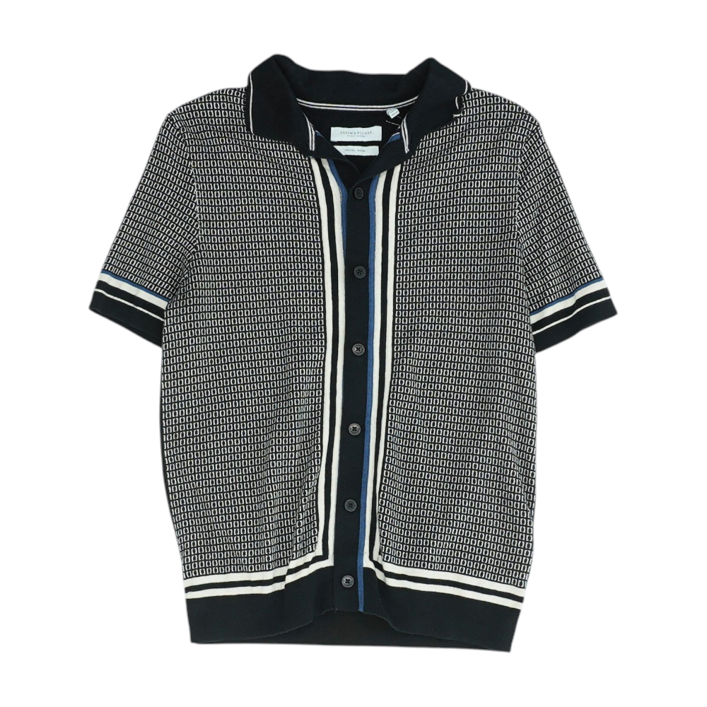 Black Geometric Short Sleeve Button Down