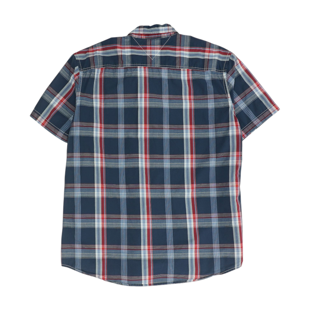 Navy Plaid Short Sleeve Button Down
