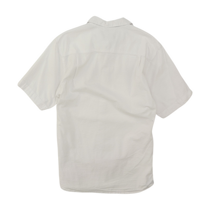 White Solid Short Sleeve Button Down