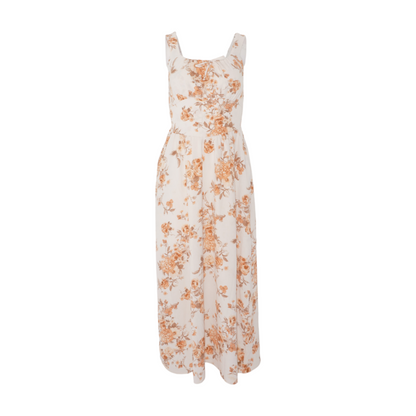 Beige Floral Midi Dress
