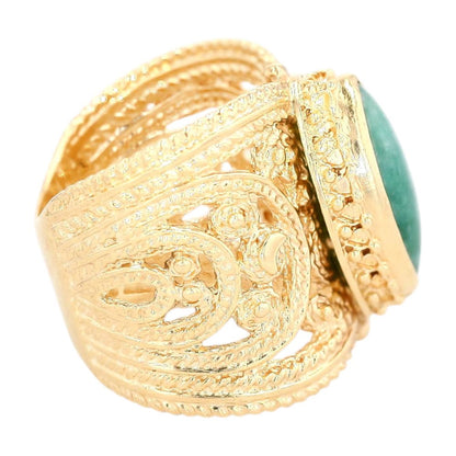 14K Gold Open Work Cigar Band With Marquise Green Cab Center