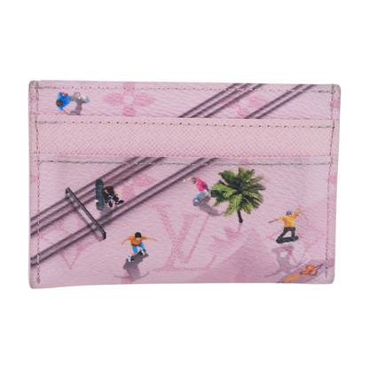 Skateboard Pink Double Card Holder in Monogram Coated Canvas