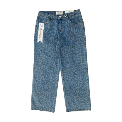 Blue Animal Print Wide Leg Jeans