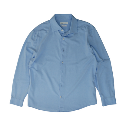 Blue Solid Long Sleeve Button Down