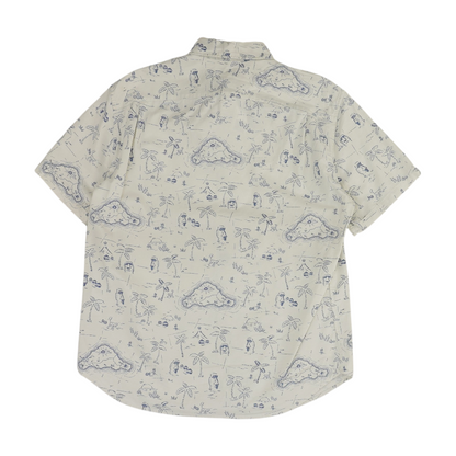 White Print Short Sleeve Button Down