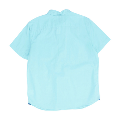 Blue Solid Short Sleeve Button Down