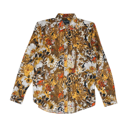 Brown Print Long Sleeve Button Down