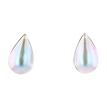 14K White Gold Pear Shaped Mabe Cultured Pearl Stud Earrings