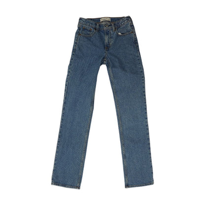 Blue Long Mid Rise Straight Leg Jeans