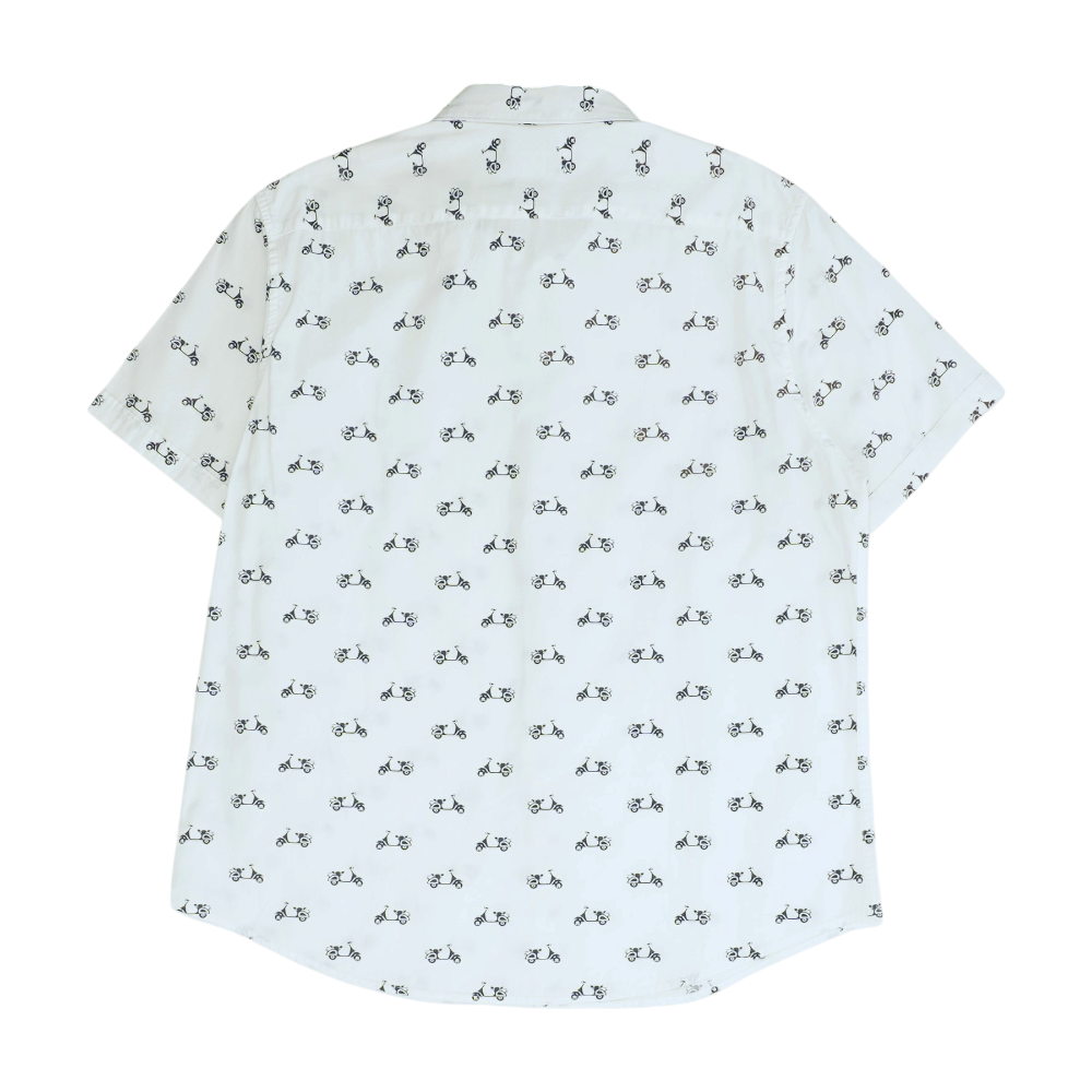 White Print Short Sleeve Button Down