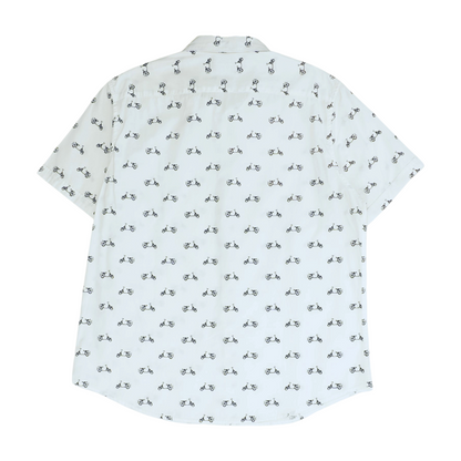 White Print Short Sleeve Button Down