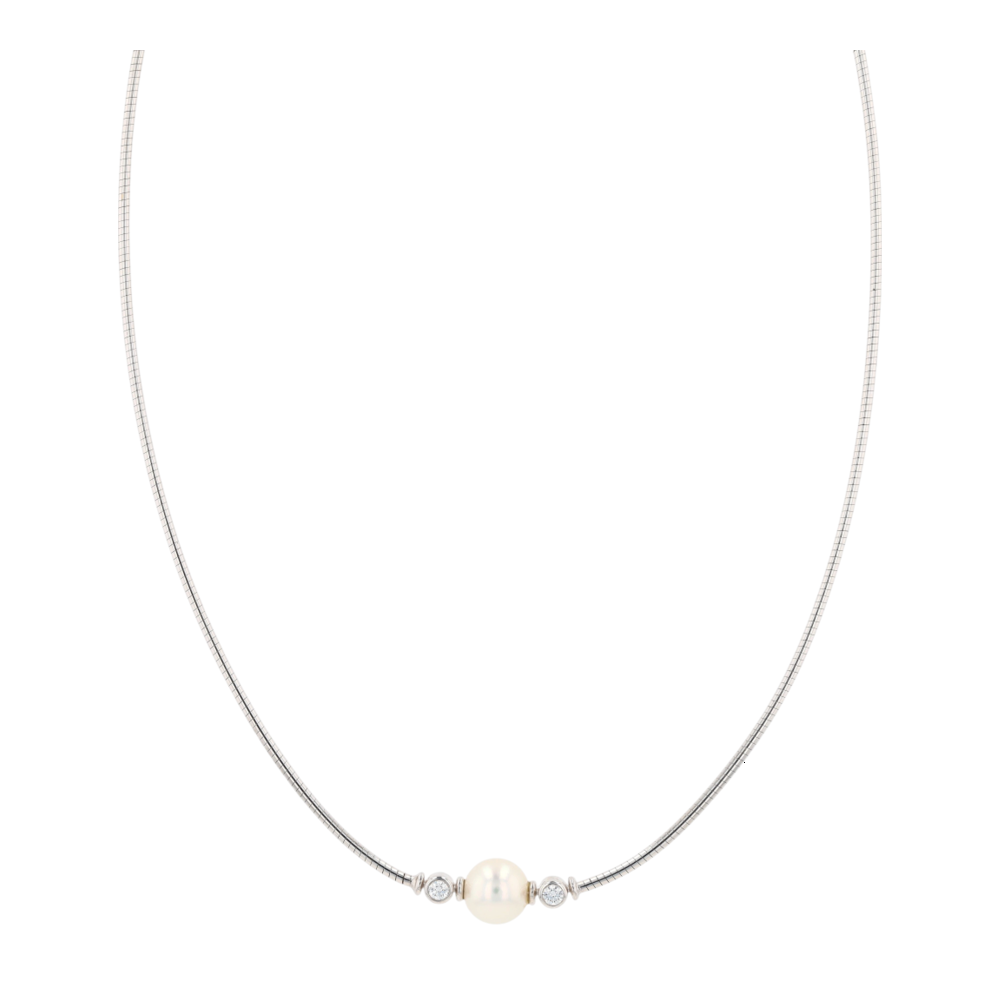 18K White Gold Cultured Pearl Choker Necklace
