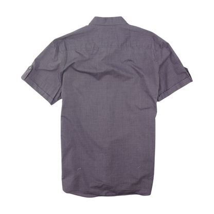Purple Solid Short Sleeve Button Down