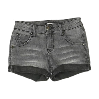 Black Solid Denim Shorts
