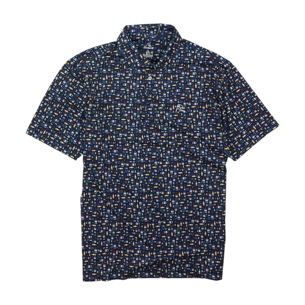 Navy Print Short Sleeve Polo