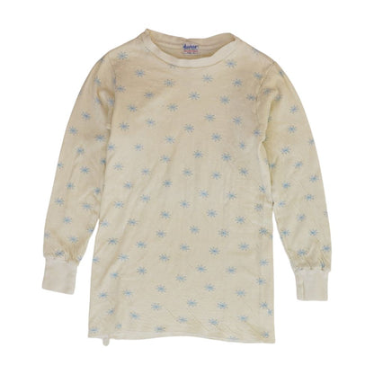 Vintage Two-Layer Fabric Snowflake-Print Long Sleeve T-Shirt