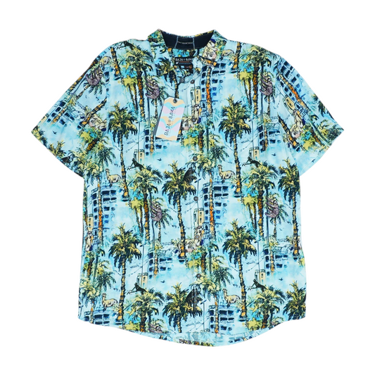 Blue Graphic Short Sleeve Button Down