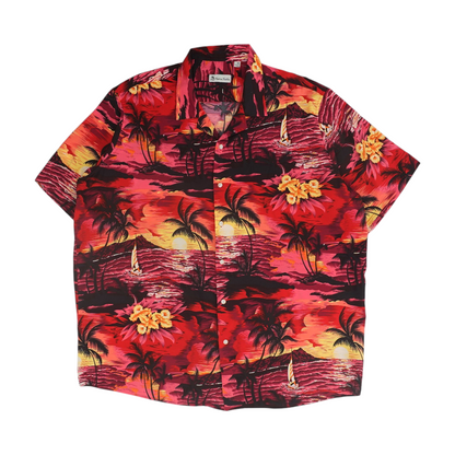 Red Tropical Short Sleeve Button Down